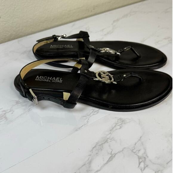 Michael Kors Sondra Thong Sandals Black Leather‎ Sandal Silver Accent Size 7 - Picture 5 of 6